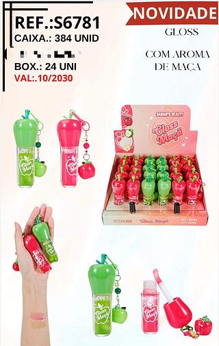 Gloss com aroma de maca /24pcs Sarahs beauty