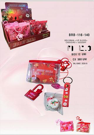 Bolsa com Lip Gloss + Chaveiro c/12pçs Bobbi Rara