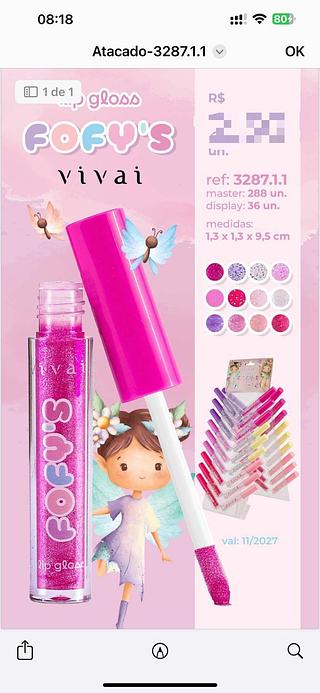 Lip Gloss Fofys c/36pcs VIVAI