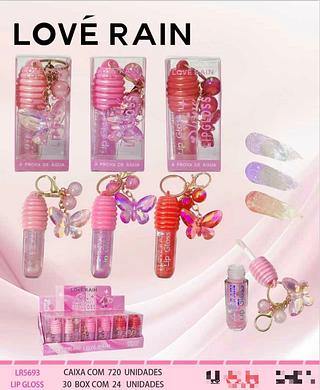 Lip gloss com chaveiroo c/24pcs LOVE RAIN