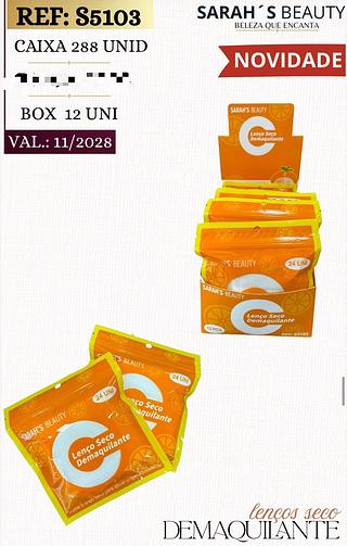 Lenco seco demaquilante c/12pcs Sarah´s Beauty