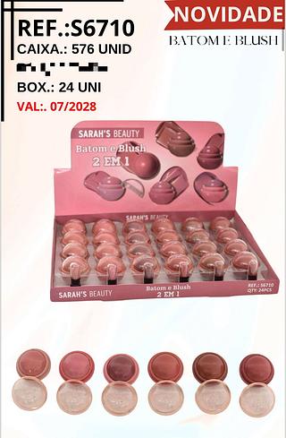 Batom e Blush 2 em 1 c/24pçs Sarah´s Beauty