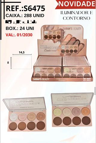 Paleta Iluminador e Contorno c/24pçs Sarah´s Beauty