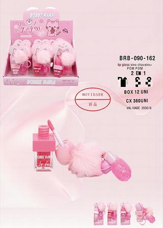 Lip Gloss Sino Chaveiro com pompom c/12pçs Bobbi Rara