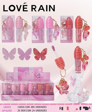 Lip gloss com chaveiroo c/24pcs LOVE RAIN