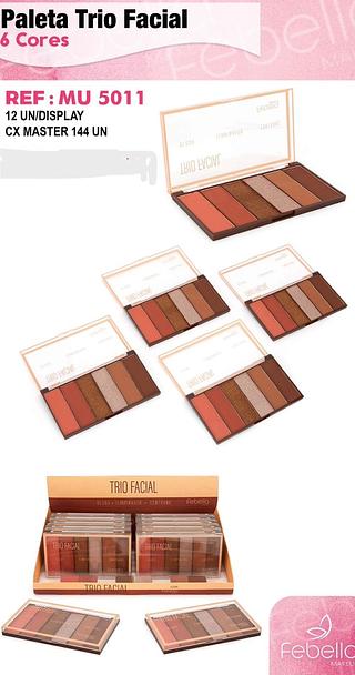 Paleta Trio facial 6cores/ 12pçs (MU5011) Febella