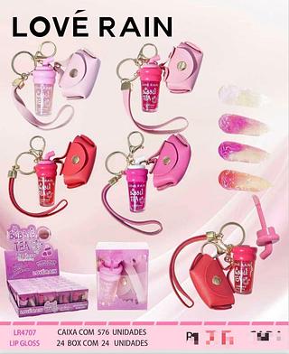 Lip gloss com chaveiro e bolsa c/24pcs LOVE RAIN