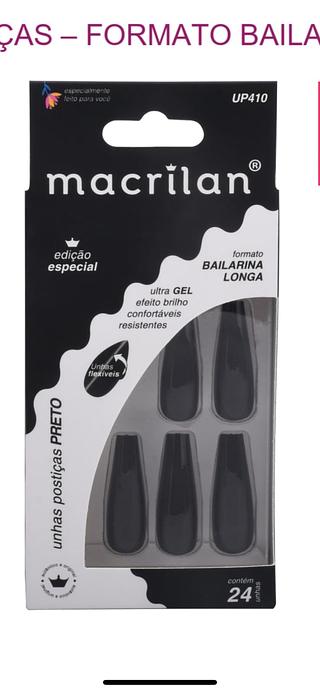 Unhas Postiças Bailarina longa cor: Preto/ DZ (UP410) Macrilan