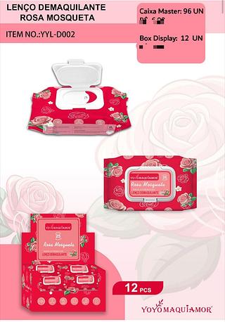 Lenço Demaquilante Rosa Mosqueta c/12pçs Yoyo Maquiagem
