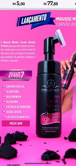 Mousse micelar carvao Antivado c/12 uni phallebeauty (PH0723)