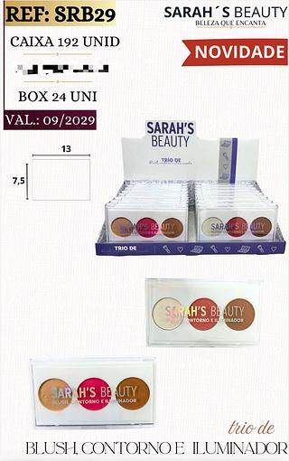 Trio Blush contorno e iluminador C/24pcs SARAH’S BEAUTY