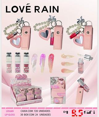 Lip Gloss com Chaveiro e Espelho c/12pçs Love Rain