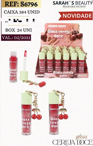 Lip Gloss cereja doce c/24pcs Sarah´s Beauty