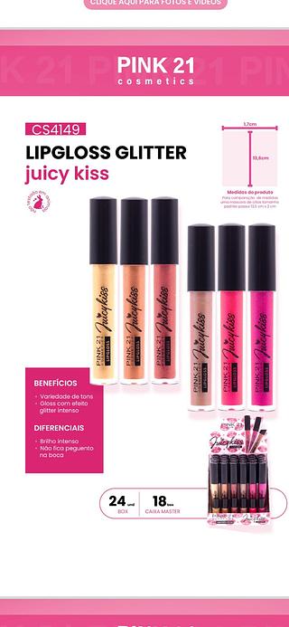 Lip Gloss Glitter Juicy Kiss/ 24pçs Pink21