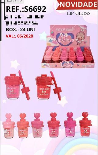 Lip Gloss Coração c/24pçs Sarah´s Beauty