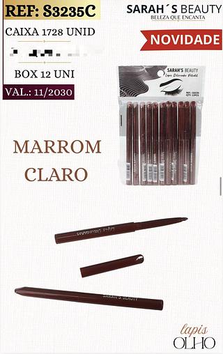 Lapis de olhos retratil mARROM CLARO c/12pcs Sarah´s Beauty