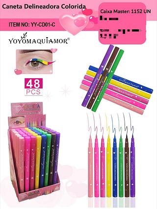 Caneta delineador colorido C/48pcs YOYO MAQUIAMOR