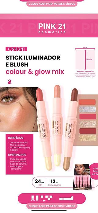 Stick iluminador e blush colour e glow mix c/24pcs (CS4241) PINK 21