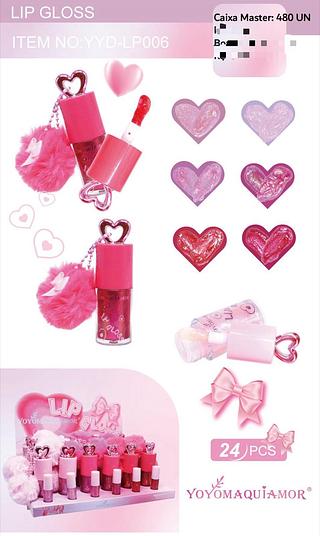 Lip gloss com chaveiro C/24Pcs YOYO MAQUIAMOR