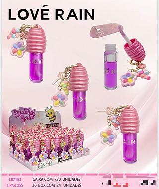Lip gloss com chaveiro /24pcs Love Rain