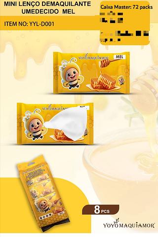 Mini lenco demaquilante umedecido mel C/8pcs YOYO MAQUIAMOR