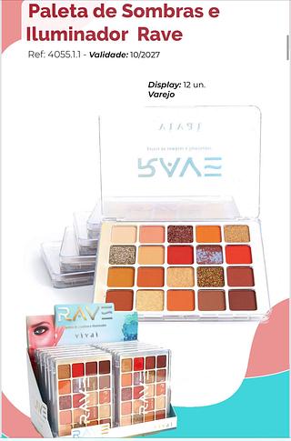 Paleta de sombras e Iluminador Rave/ 12pçs (4055.1.1) Vivai