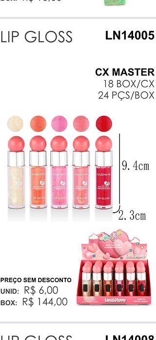 Lip Gloss c/24pcs LUA NEVE PROMOCAO