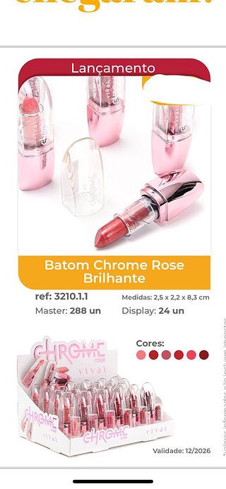 Batom chrome Rose Brilhante/ 24pçs Vivai