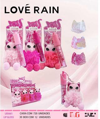 Lip Gloss com Chaveiro e Pompom c/12pçs Love Rain