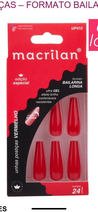 Unhas Postiças Bailarina longa cor: Vermelho/ DZ (UP412) Macrilan