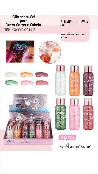 Glitter em gel cor B c/24pcs Yoyo maquiagor