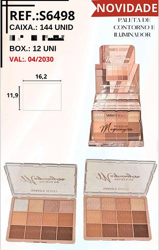 Paleta de Contorno e Iluminador c/12pçs Sarah´s Beauty