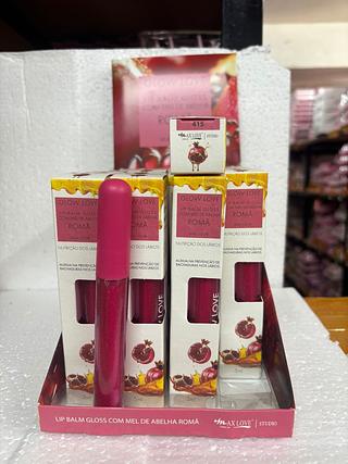 Lip Balm Gloss com Mel de Abelha- Romã /28pçs Max Love (415)