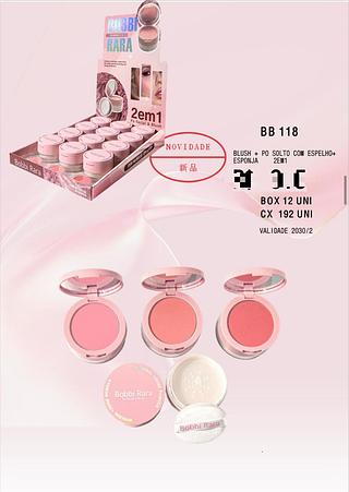 Blush + Pó Solto com Espelho+Esponja c/12pçs Bobbi Rara