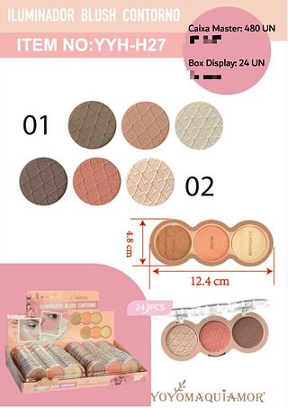 Iluminador blush contorno c/24pcs YOYO MAQUIAMOR