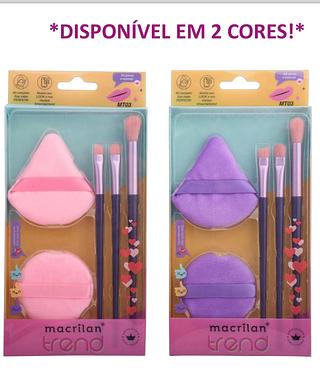 Kit com 3 Pincéis e 2 Esponjas para maquiagem /12pcts Macrilan