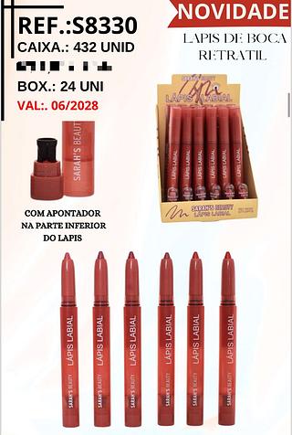 Lápis de Boca Retrátil c/24pçs Sarah´s Beauty