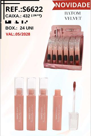 Batom Liquido Velvet c/24pçs Sarah´s Beauty