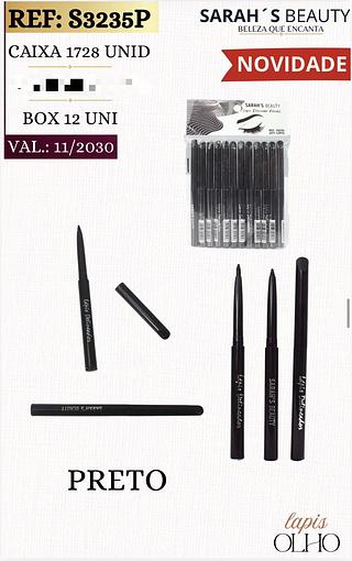 Lapis de olhos retratil Preto c/12pcs Sarah´s Beauty