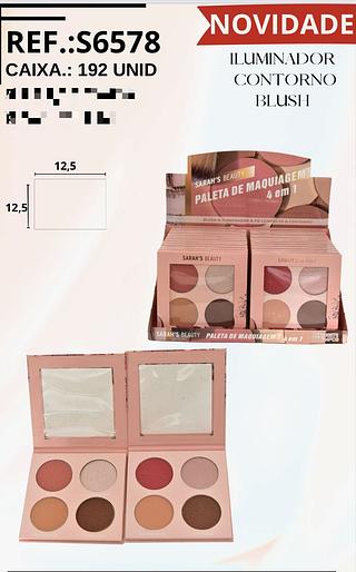Iluminador, Contorno e Blush c/24pcs Sarah's