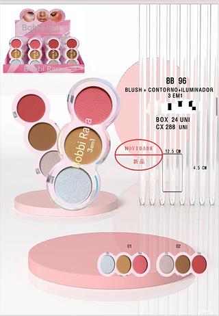 Blush + Contorno + Iluminador 3em1 /24pçs Bobbi Rara