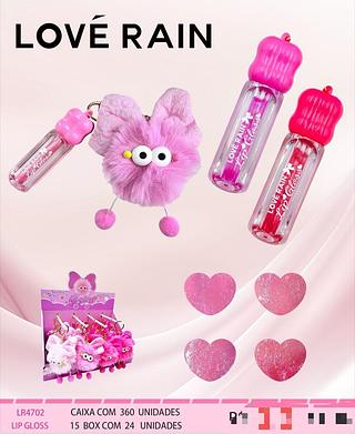 Lip Gloss com Chaveiro C/24pcs Love Rain