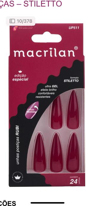 Unhas postiças Stiletto cor: Rubi/ DZ (UP511) Macrilan