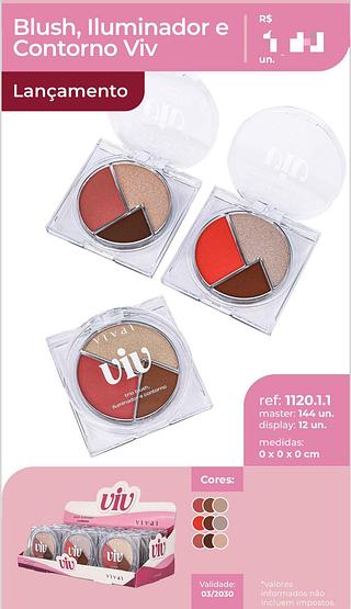 Blush + Iluminador e Contorno c/12pçs Vivai