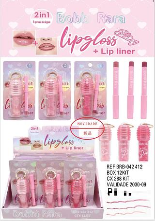 Lip Gloss + Lip Liner c/12pçs Bobbi Rara