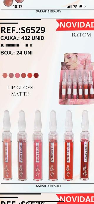 Lip Gloss Matte c/24pcs (S6529) Sarah's
