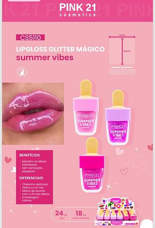 Lip Gloss Glitter Mágico Summer Vibes /24unid Pink 21
