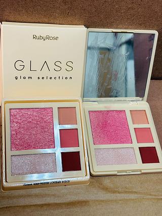 Paleta blush e iluminador e sombra com provador/12pcs GLASS RUBY ROSE