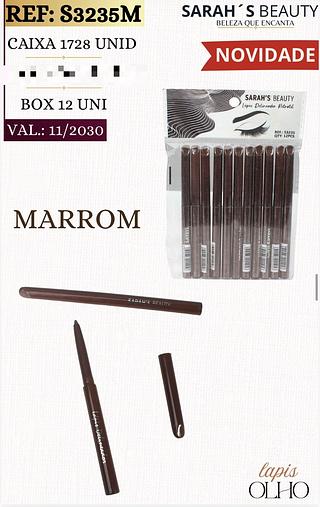 Lapis de olhos retratil Marrom c/12pcs Sarah´s Beauty