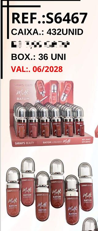 Batom Liquido Matte C/36pçs Sarah´s Beauty